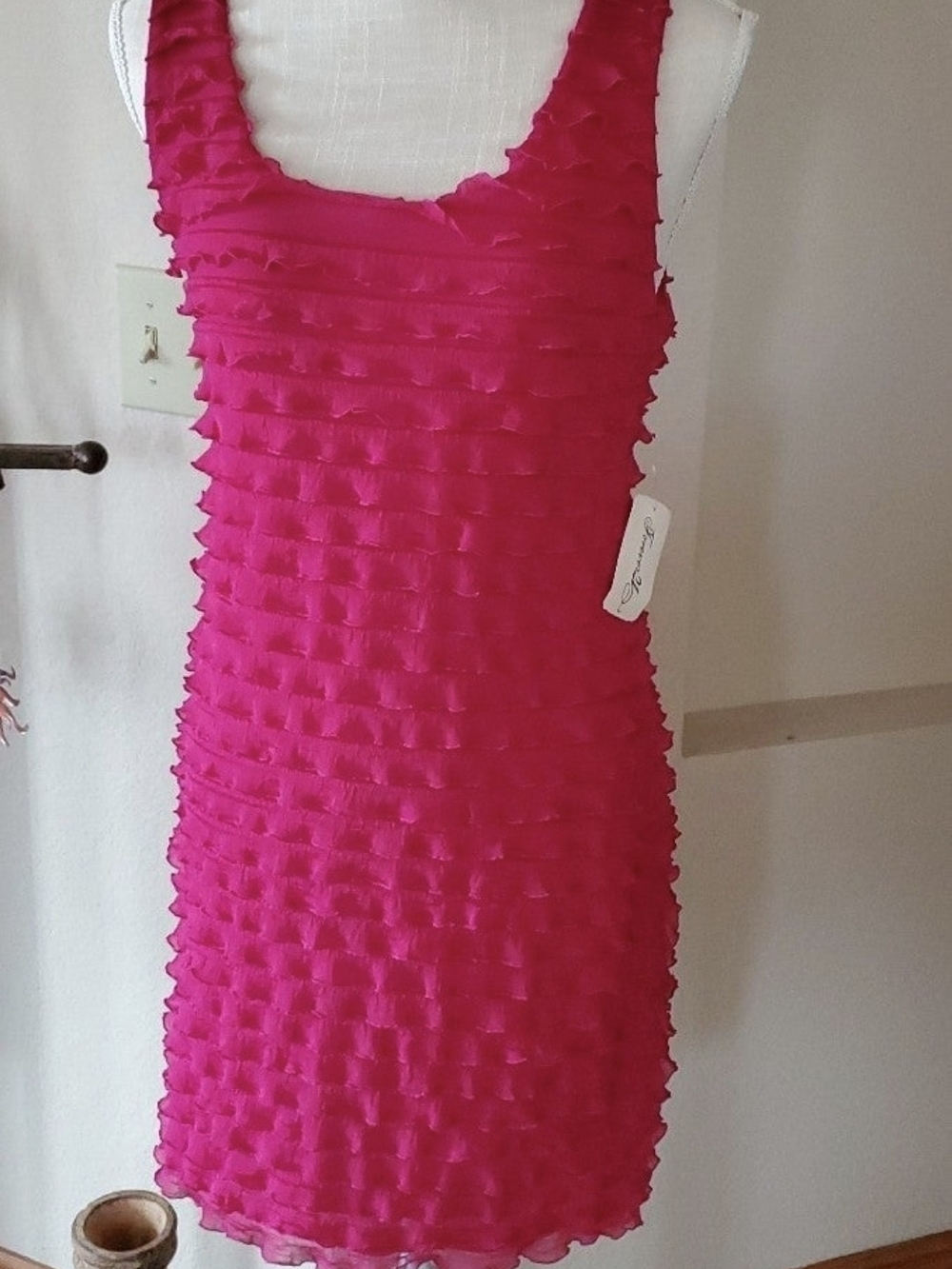 Sleeveless Ruffled Hot Pink Tank Dress